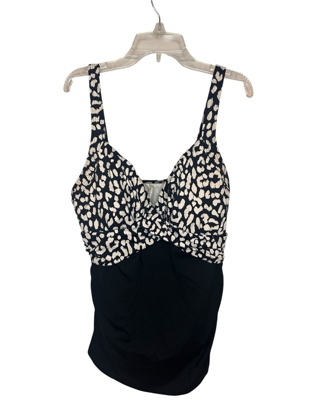 Lands’ End Size 12 Black Animal Print Tankini Swim Top Built In Bra